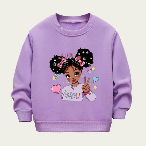 YUSIM Toddler Girls Fleece Graphic Sweatshirts- Long Sleeve Fashion Casual Cute Fall Winter Tops Purple Size 6T