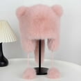 thumbnail image 5 of Xinwanna Women Winter Hat Thick Faux Fur Ear And Tail Decor Cartoon Racoon Solid Color Ear Protecting Windproof Lei Feng Cap for Skiing Snowboarding Hiking (Pink), 5 of 13