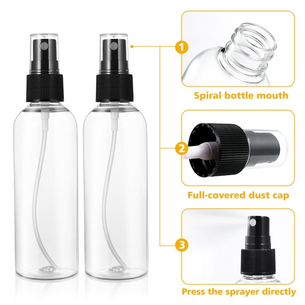 HEALLILY 4pcs 100ML Flacon vaporisateur vide en plastique pour maquillage  et soins de la peau Utilisation de voyage rechargeable (bouteilles  transparentes avec pulvérisateur noir) 