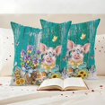 thumbnail image 3 of Floral Animals Pillow Covers 2 Pack Retro Flowers Pig Birds Butterfly Green Wood Grain Pillowcase Waterproof Outdoor Throw Pillow Cover for Patio Garden Square Cushion 18”x18”, 3 of 9