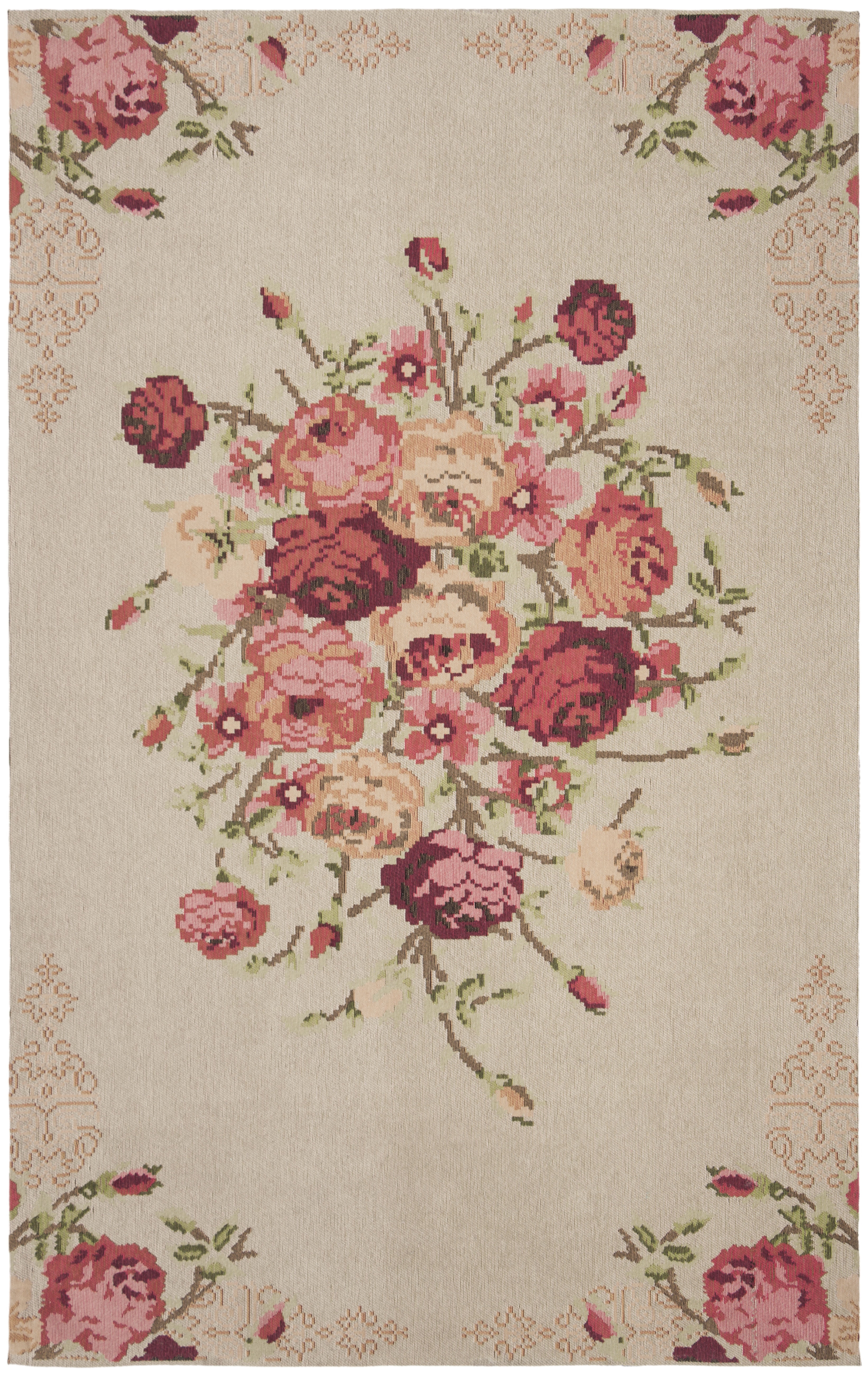 SAFAVIEH Classic Vintage Morven Floral Polyester Area Rug, Beige/Red, 5' x 8'