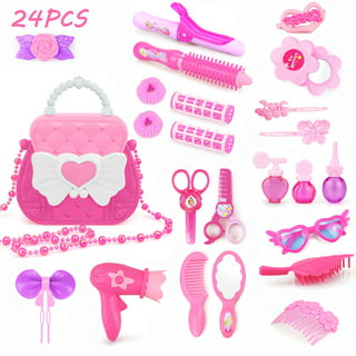 Beauty Hair Salon Toy Kit for Little Girls, 17 Piece Pretend Play Set, Kids Toddler Makeup Kit Including Carrying Case Hair Dryer Comb Curler Scissors
