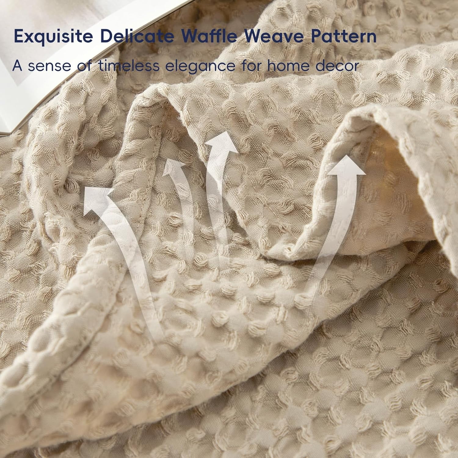 PHF Ultra Soft Waffle Weave Blanket King Size, Washed Lightweight Summer Breathable Blankets for Hot Sleeper, Khaki, 104x90 inches