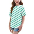 thumbnail image 5 of AUNVITO Girls Short Sleeve T shirt Kids Summer Oversized Striped Crew Neck Tops Casual Basic Tee 5-14Years, 5 of 8
