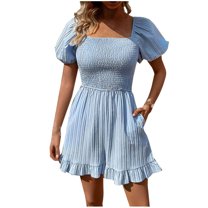 biudgviw Jumpsuits for Women Ruffle Sleeves Square Neck Short Rompers Flowy One Piece Boho Summer Outfits with Pockets