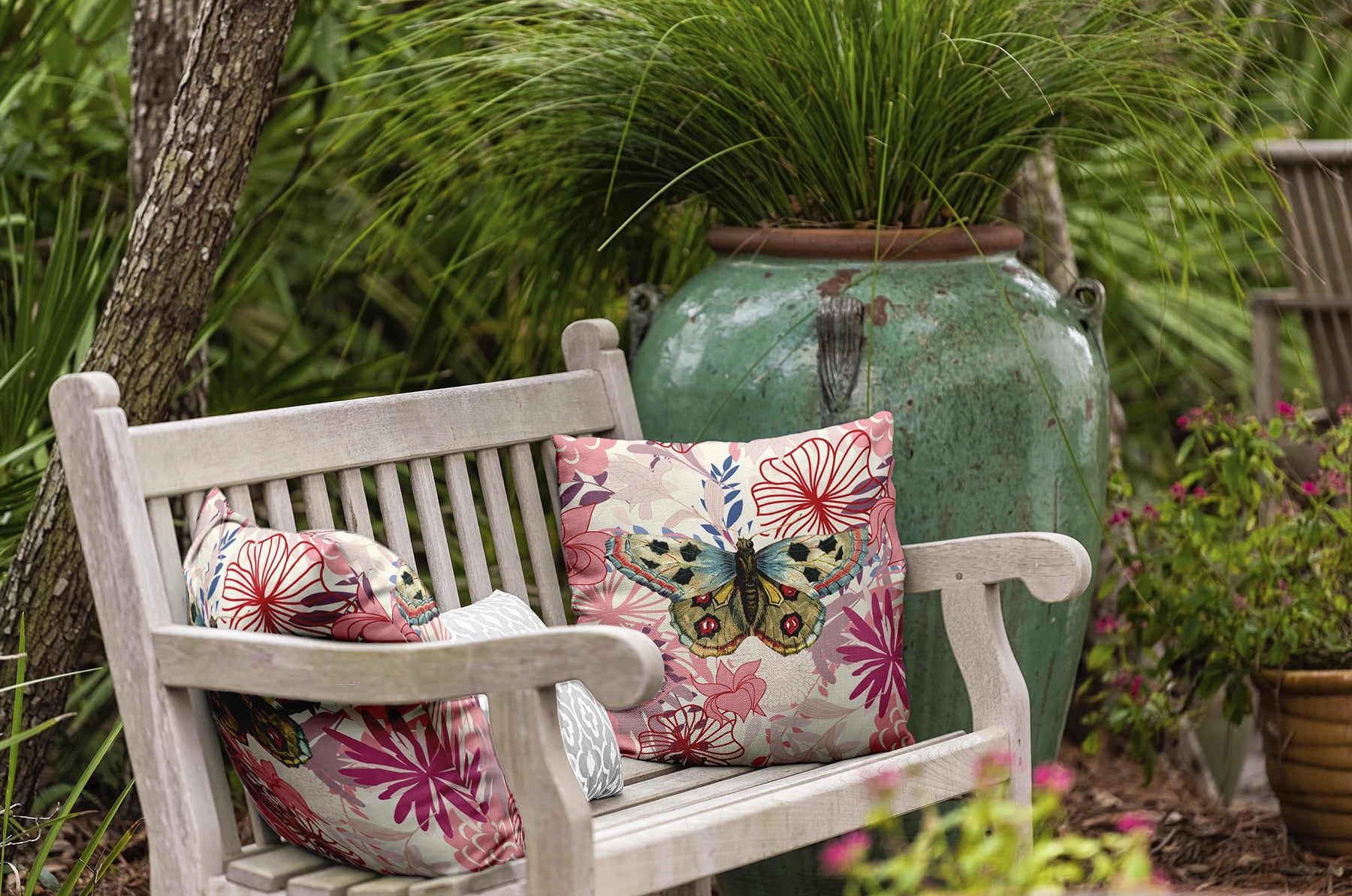 20" x 20" Simply Daisy Butterfly In Floral Jumble Polyester Indoor/Outdoor Pillow, Pink Icing Qty 1