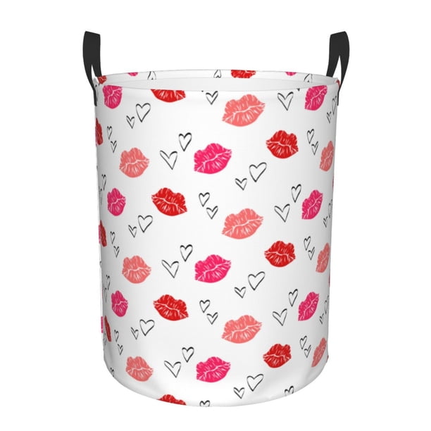 Balery Red Lips 1 Cesta de ropa redonda con asas, impermeable, independiente, para ropa, juguetes, dormitorio y familia-Small