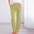 thumbnail image 2 of Fall Saving! HVOBTTY Women's Straight Leg Pants, Fall Pants for Women, Women's Casual Solid Color Drawstring Buttoned Linen Loose Wide Leg Straight Long Pants with Pockets Green,L, 2 of 5