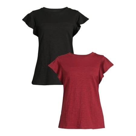 Time and Tru Women's Flutter Sleeve Top, 2-Pack