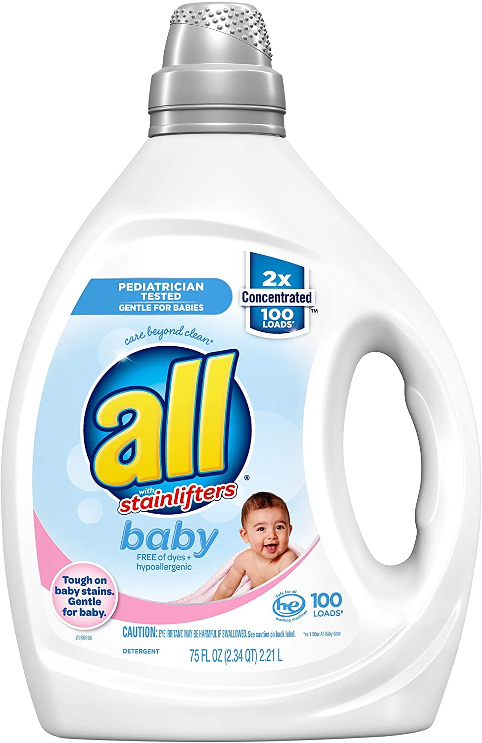 All Liquid Laundry Detergent, Gentle for Baby, Unscented and Hypoallergenic, 2X Concentrated, 100 Loads