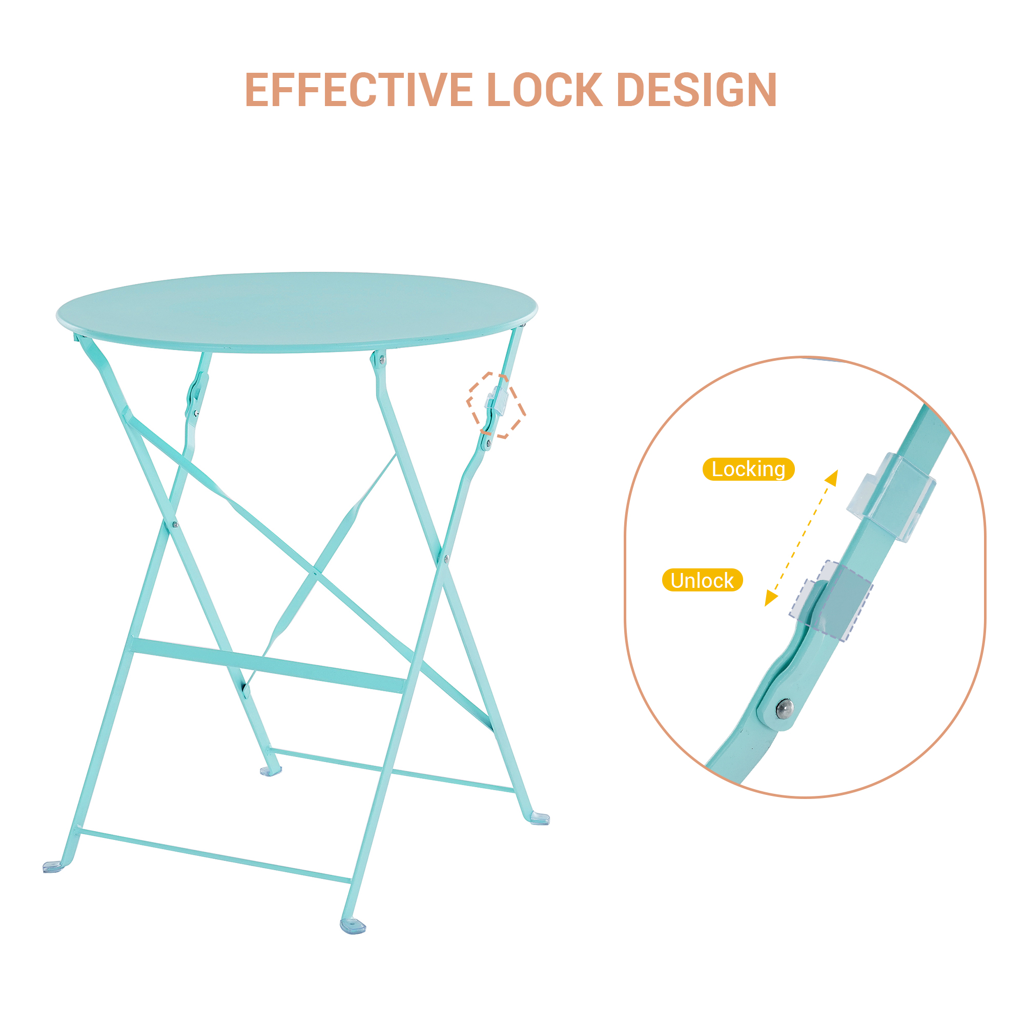 ACEGOSES 3 Pces Patio Folding Chairs with a Steel Frame Table for Garden, Deck and Yards, Misty green - image 2 of 7