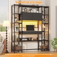 thumbnail image 5 of 6 Tier Bookcase with Writing Desk, LED Light Computer Desk with Hutch and Bookshelf, Storage Cabinet with Door, Storage Drawer, Black, 5 of 10