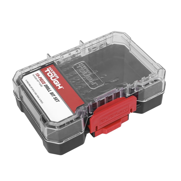 Hyper Tough 15-Piece Click Fit Drill Bit Set, High-Speed Steel