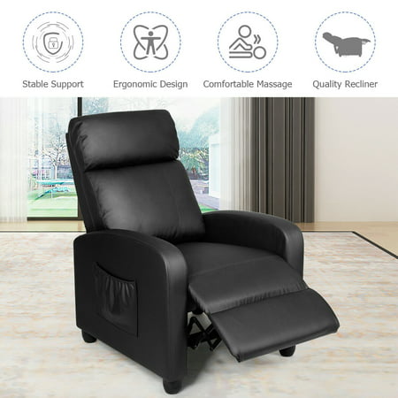 Gymax Massage Recliner Chair Single, Leather Reclining Sofa With Massage