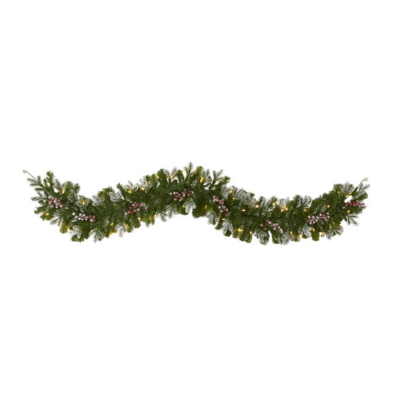 Nearly Natural 6ft. Snow Tipped Artificial Christmas Garland with 50 Warm White LED Lights and Berries