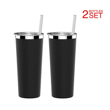 2 Pack SimpleHH Vacuum Insulated Coffee Cup | Double Walled Stainless Steel Tumbler with straw | Travel Flask Mug | No Sweating, Keeps Your Drink Hot & Cold| 22oz(651ml) | (Best Mug To Keep Drinks Hot)
