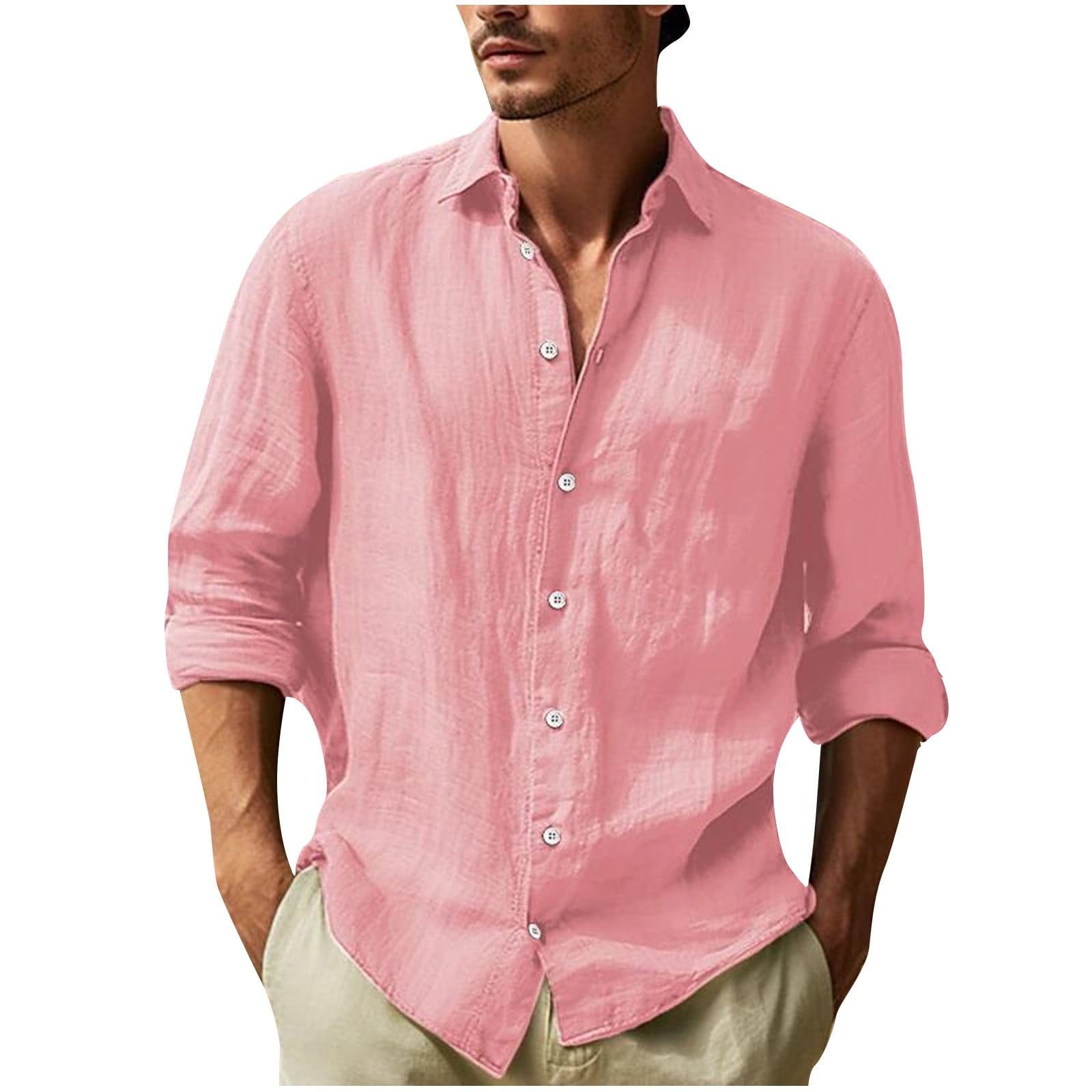 ZRGHAOYLQ Mens Long Sleeve Cuban Shirts Spread Collar Button