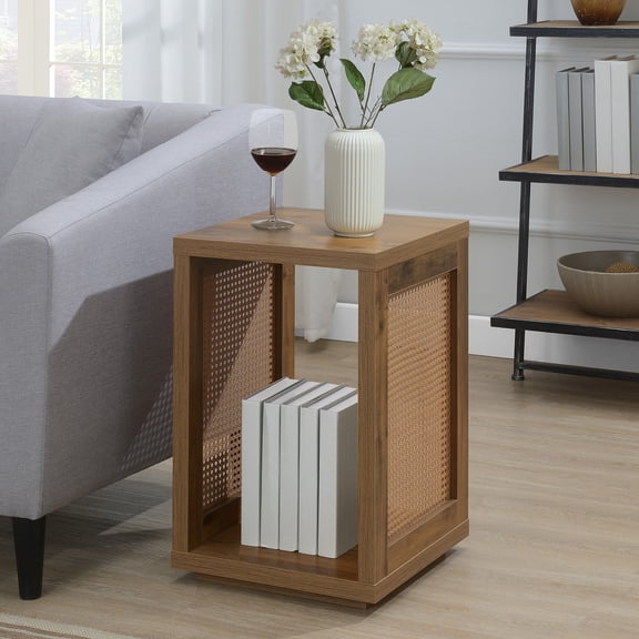 Northfield Admiral Weave End Table with Shelf in Beige Wood Finish