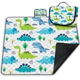 thumbnail image 1 of Manta de pícnic Poedist, 203 x 203 cm, impermeable, con diseño de dinosaurio, plegable, 1 of 7