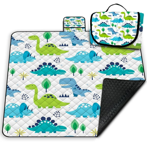 Manta de pícnic Poedist, 203 x 203 cm, impermeable, con diseño de dinosaurio, plegable