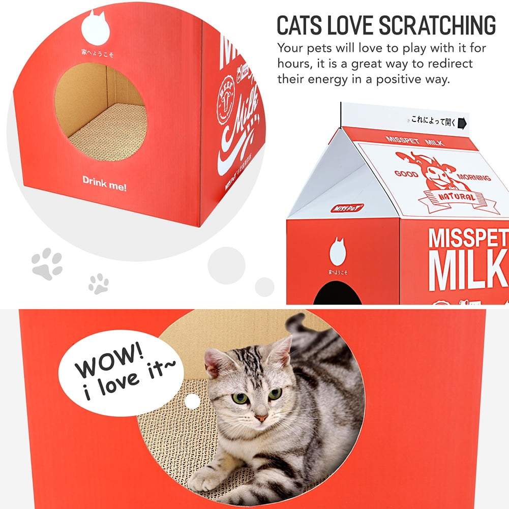 Kadyn Cat Condo Scratcher Post Cardboard, Milk Box Shape Cat Scratching House Bed, Cat House for Indoor, Red Kadyn Cat Condo Scratcher Post Cardboard, Milk Box Shape Cat Scratching House Bed, Cat House for Indoor, Red