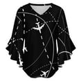 thumbnail image 5 of Airplanes Background With Trajectory Women's V-Neck Blouse With 3/4 Ruffled Bell Sleeves Casual Top Ladies Blouses, 5 of 7