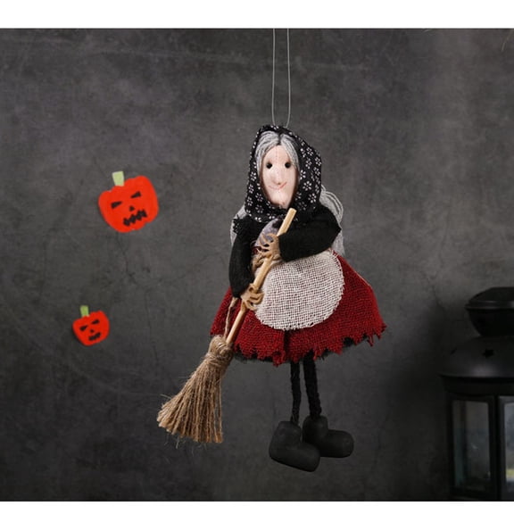 JollyMart Kitchen Witch Doll,7.1 inch Handmade Witch with Broom,Vintage Folk Home Decor for Kitchen Halloween Ornament