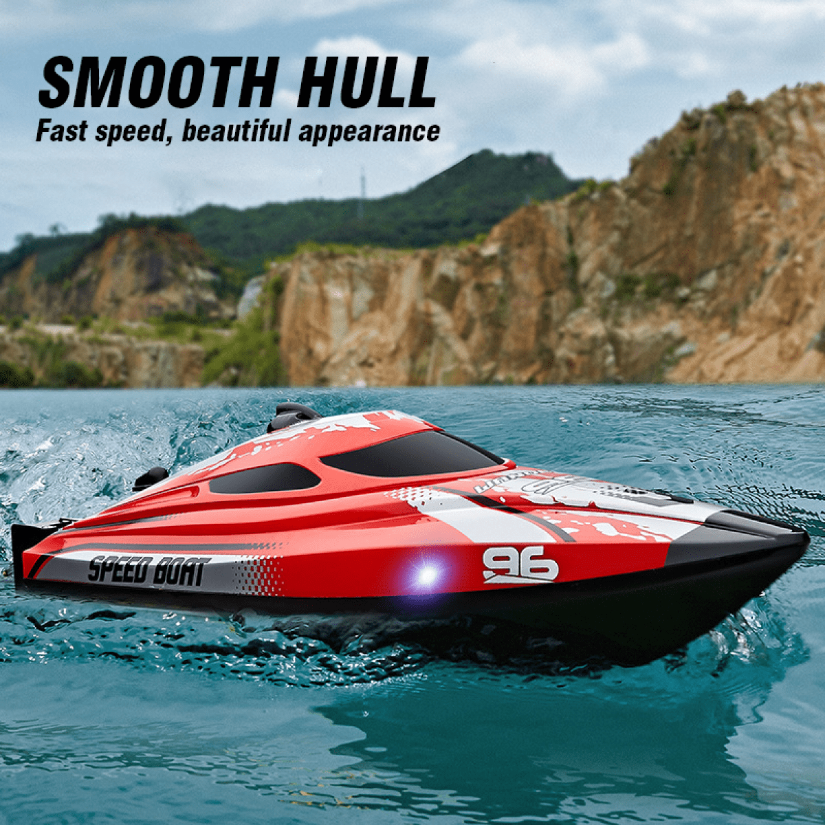 Remote Control Boat for Kids 12in RC Boat with High Speed & Lights, Waterproof Toy Boats for Lakes and Pools-White