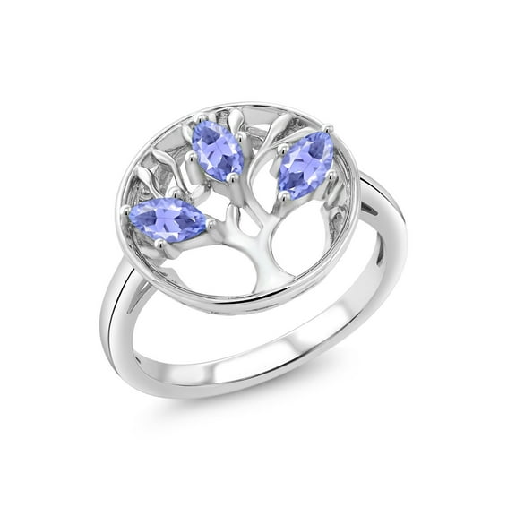 Gem Stone King 925 Sterling Silver Blue Tanzanite Family Tree of Life Ring for Women (0.75 Cttw, Gemstone December Birthstone, Size 8)