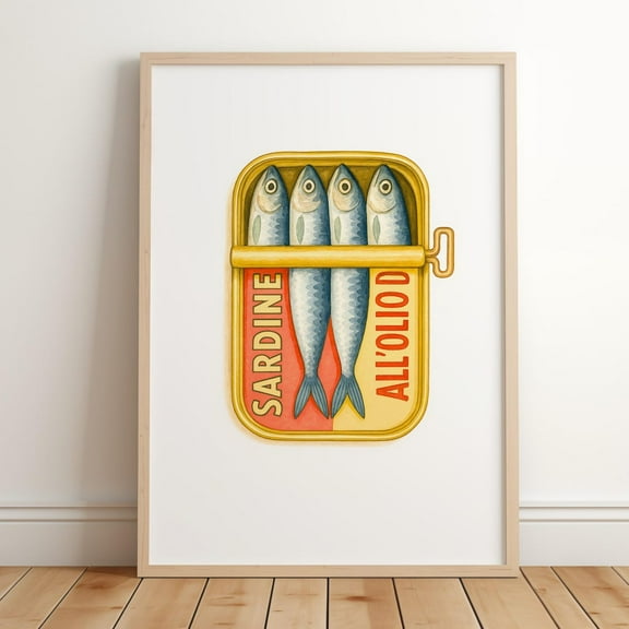 Retro Sardine Tin Italian Food Kitchen Wall Art, Unframed Paper Print Size 8x12
