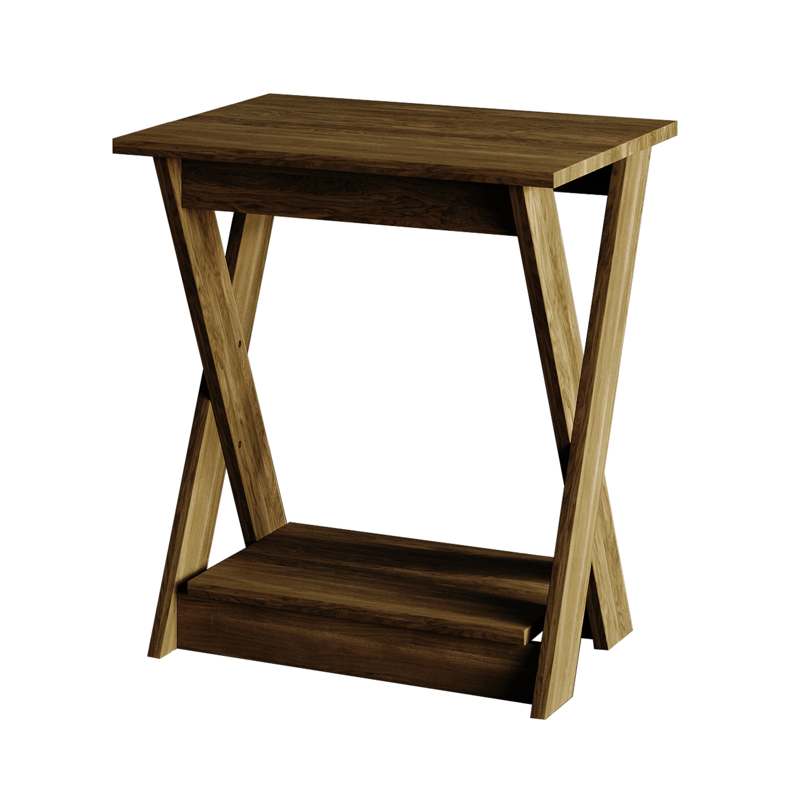 Home Design Emporia 3-Piece Coffee Set with Crossed-Leg Design and Lower Shelf, Wide Plank, Brown, Modern Living Room