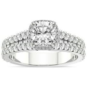 FRIENDLY DIAMONDS 3 Carat | IGI Certified Cushion Shape Lab Grown Diamond Engagement Ring For Women | 14K White Gold | Lab Created Luna Split Shank Halo Diamond Engagement Ring | FG-VS1-VS2 Quality