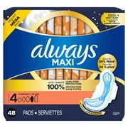 Always Maxi Overnight Pads with Wings, Size 4, 48 Count