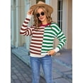 thumbnail image 3 of Women'S Crewneck Color Clock Striped Cable Knit Sweaters for Trendy Fall Outfits Green M, 3 of 8