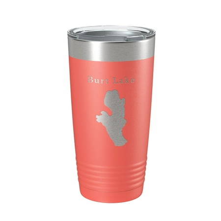 

Burt Lake Map Tumbler Travel Mug Insulated Laser Engraved Coffee Cup Michigan 20 oz Coral
