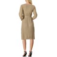 thumbnail image 3 of INSPIRE CHIC Women's Dress Knit Crew Neck Lantern 3/4 Sleeve Belted Pleated Hem Dresses​ M Khaki, 3 of 6