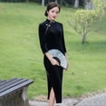 thumbnail image 1 of ALSLIAO - Nuevo y lujoso vestido largo de terciopelo para mujer, cheongsam chino, corte entallado, qipao negro, talla 2XL, 1 of 8