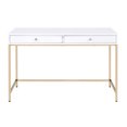 thumbnail image 3 of White High Gloss Writing Desk 47.5" with Gold Metal Base, 2-Drawer Office Desk, Contemporary Style, Home Office/Study Desk. Elegant & Durable., 3 of 5