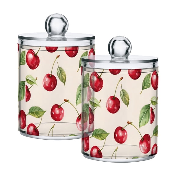 Yayeee 2 Pack Qtip Holder Bathroom Cotton Swab Canister with Lid Clear Dispenser Set, Watercolor Cherry