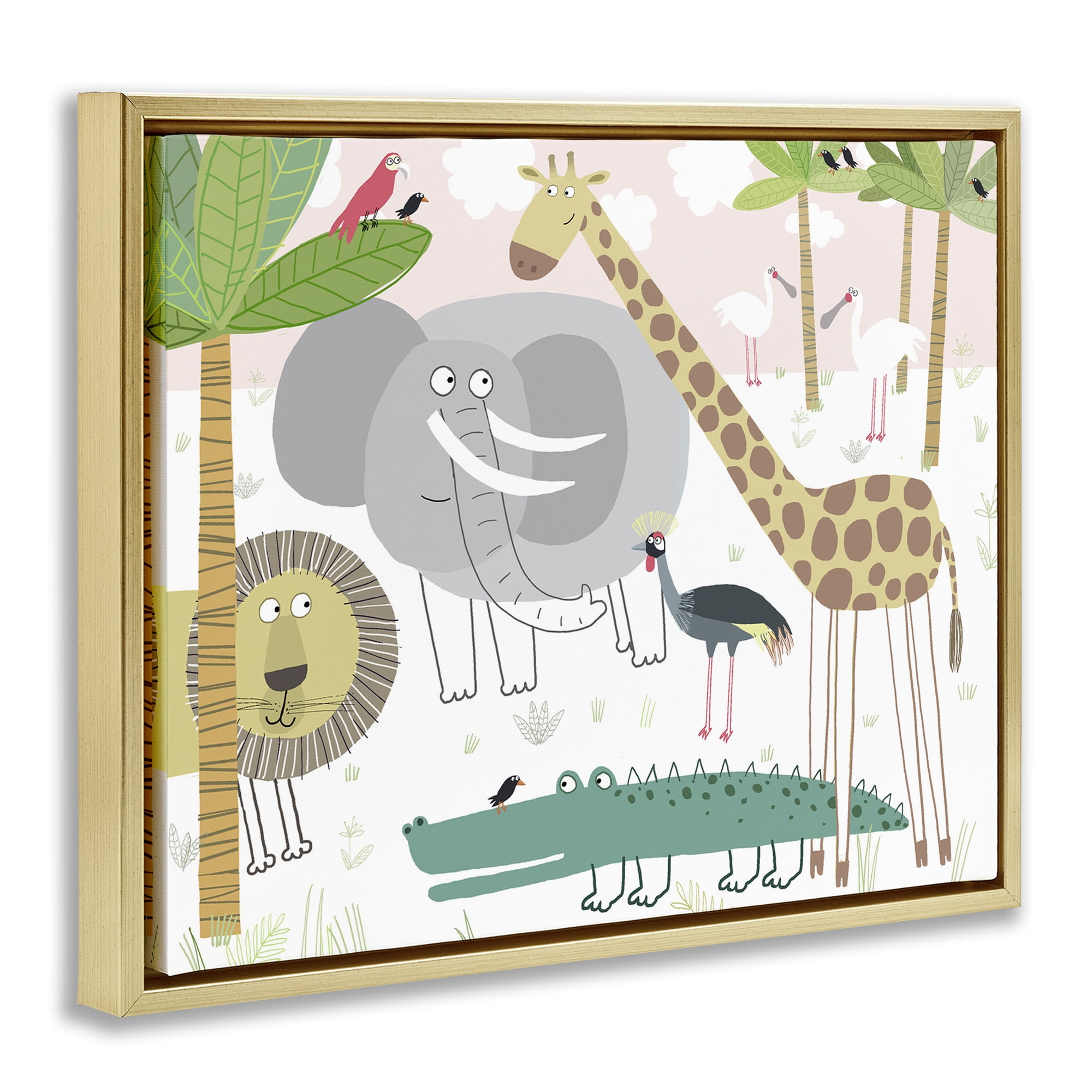 Stupell Industries Safari Animals Out and About Gold Framed Floater Canvas Wall Art, design by Carla Daly