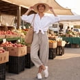 thumbnail image 6 of Petite Capri Pants Womens Wide Leg Palazzo 2026 Summer Casual Pull on High Waisted Barrel Lounge Flowy Cropped Beach Work Trousers Beige M, 6 of 7