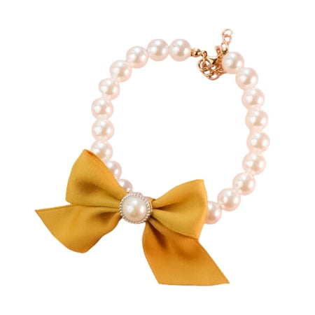 StarBay Adjustable Pearl Pet Necklace  Resin Bow-Knot Cat Collar  Hypoallergenic Jewelry with Lobster Clasp