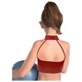 thumbnail image 4 of Haitryli Girls Sparkle Rhinestone Crop Top Halter Neck Sleeveless Vest For Gymnastics Ballet Performance Burgundy 14, 4 of 6