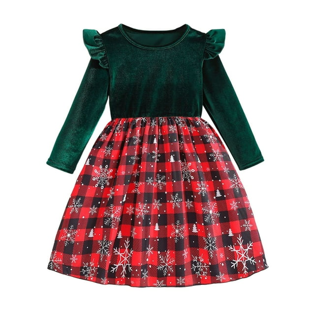 MIASHUI Robe de Fête Festive pour Filles Motif Dessin Animé Flocon de Neige à Carreaux Tutu Robe pour Tout-Petits Enfants Tenue Décontractée de Jeu Rouge, 9-10 Ans