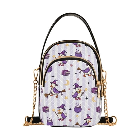 FORMRS Crossbody Bag for Women Quilted Travel Shoulder Cell Phone Purse with Chain Strap Handbag, Purple Halloween Gooses