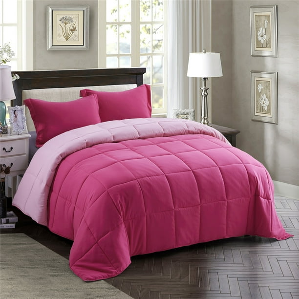 HIG Light Weight Down Alternative Comforter, Queen, Pink, Reversible