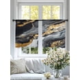 thumbnail image 3 of Gray Marble Sheer Curtains 45 Inch Length 2 Panels Set, Yellow Modern Ink Painting Abstract Art Voile Window Treatment Rod Pocket Small Kitchen Curtains Drapes for Bedroom 52"x45"x2, 3 of 7