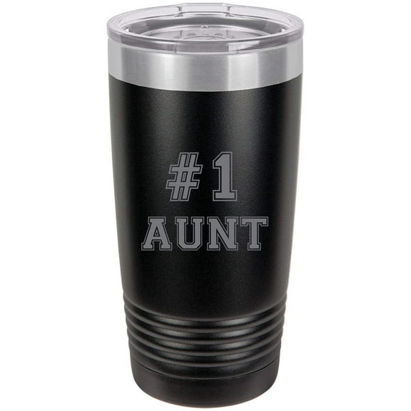 #1 Aunt Stainless Steel Engraved Insulated Tumbler 20 Oz Travel Coffee Mug, Black