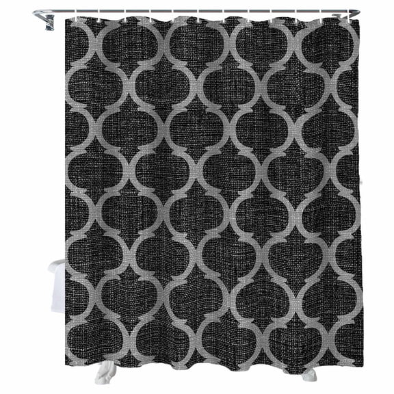 Shower Curtain Moroccan Texture Shower Curtains for Bathroom Bathtub, Waterproof Fabric Shower Curtain Set with Hooks, Extra Long 72" x 78" Retro Black Linen