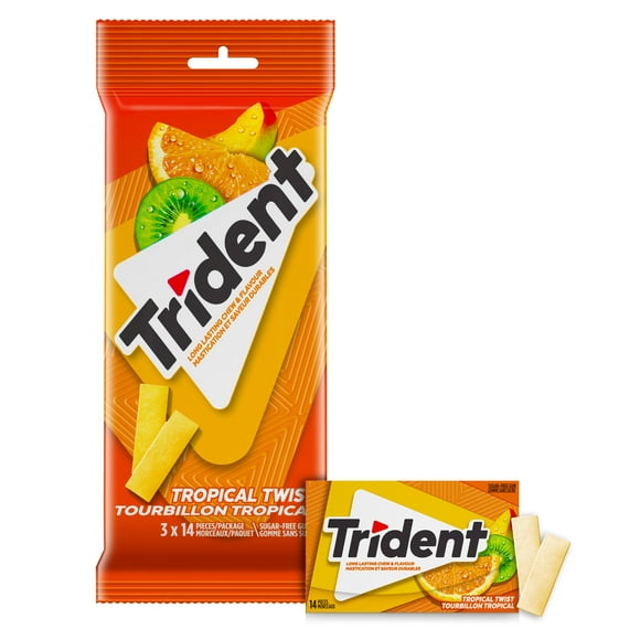 Trident, Multipaquet de gomme sans sucre Tourbillon tropical- Paquet de 3 (42 mcx) 3 Paq (14 pcs ea), 42ct